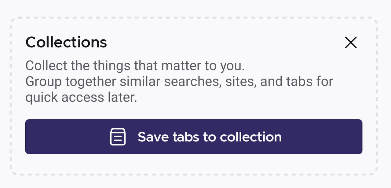 The Firefox first-run Collections button.