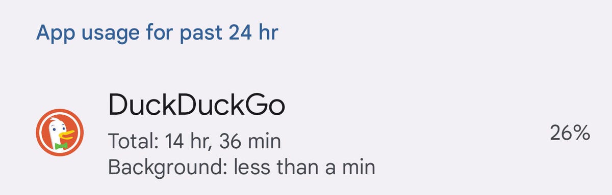 DuckDuckGo battery life report in Android 12 screenshot
