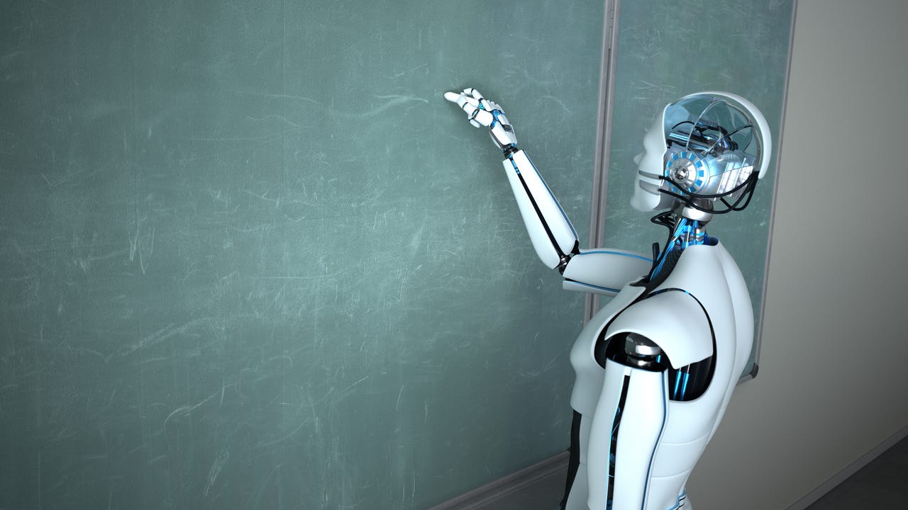 Robot drawing on a chalkboard