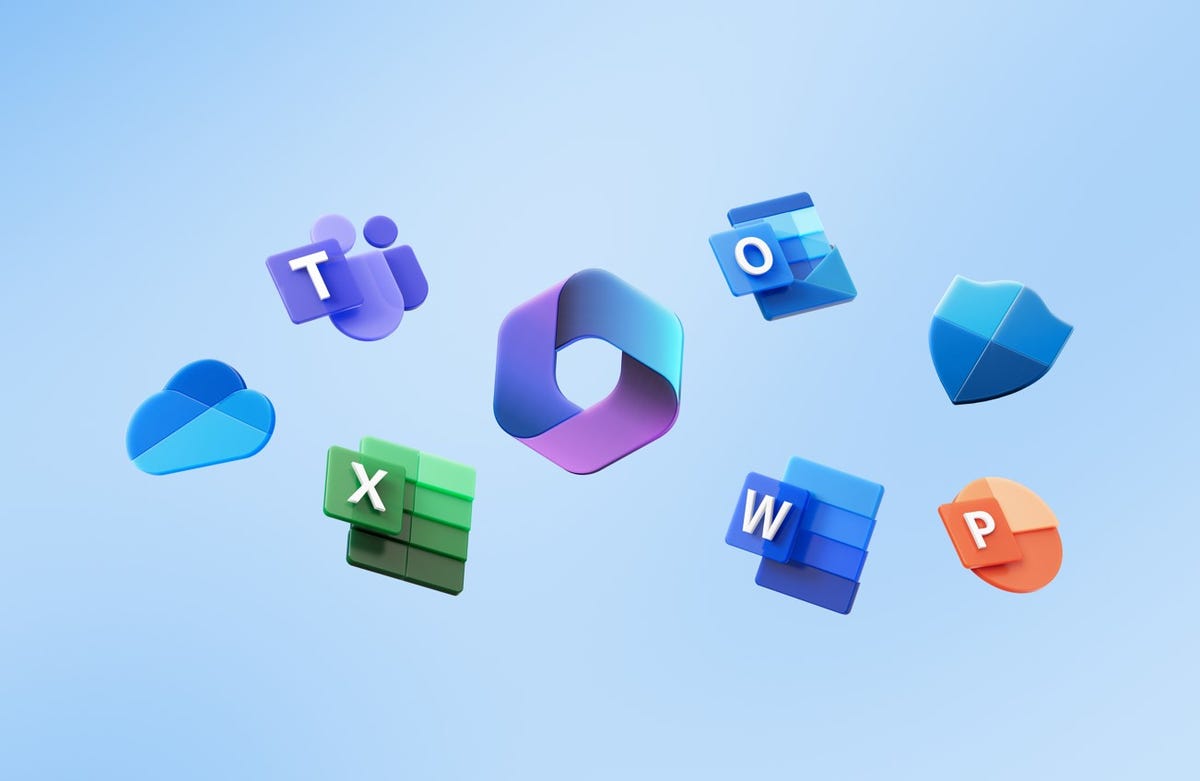 Microsoft 365 apps logos rotating in air