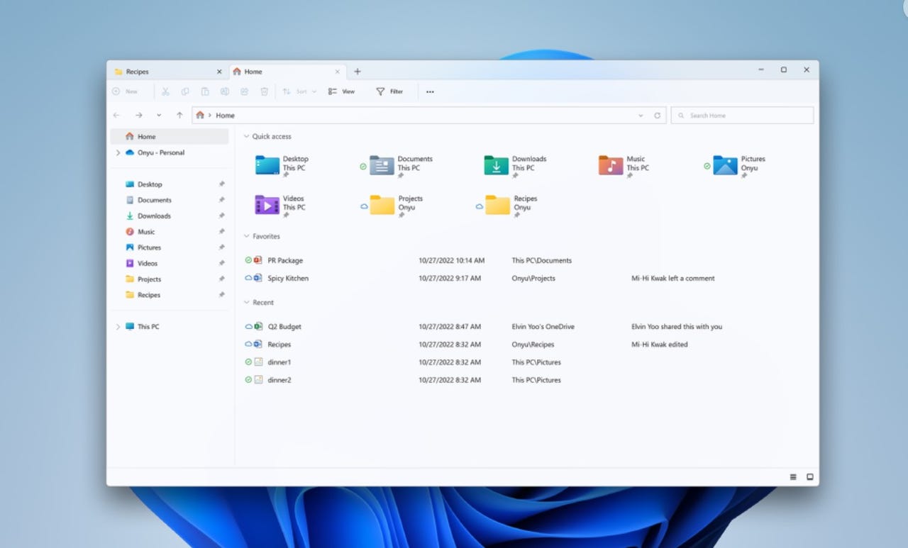 Tabbed File Explorer Windows 11 preview