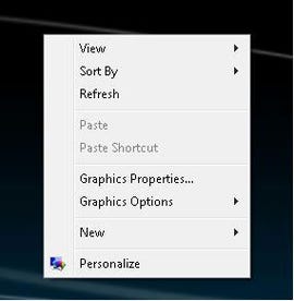 The Vista desktop pop-up menu