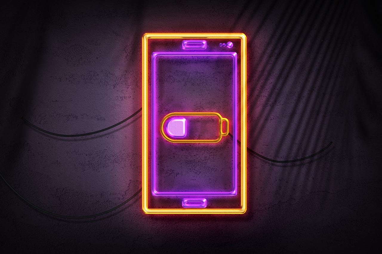 Battery charging in neon lights 