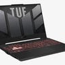 An Asus TUF A15 gaming laptop on a grey background