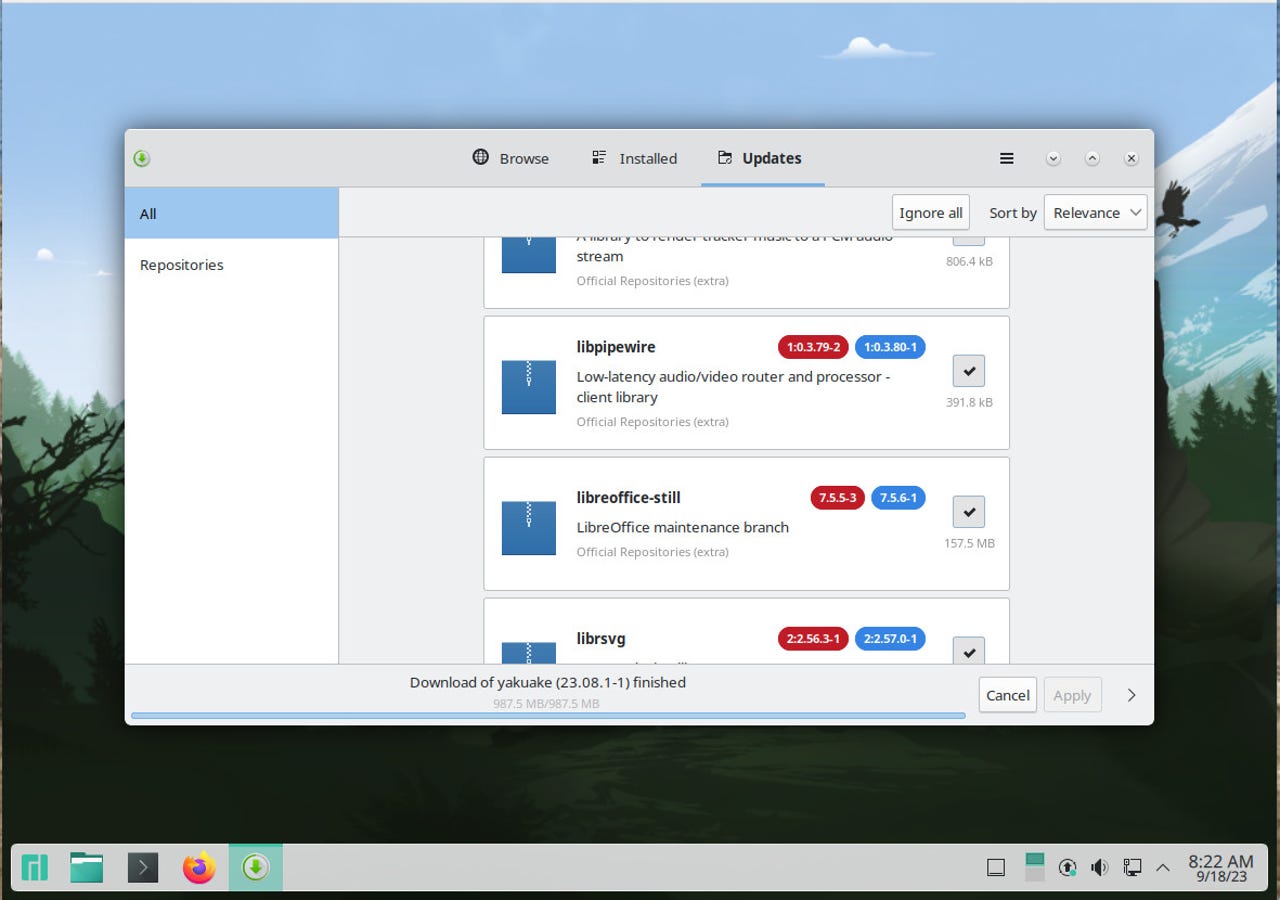 A slightly configured KDE Plasma desktop on Manjaro 23.0.