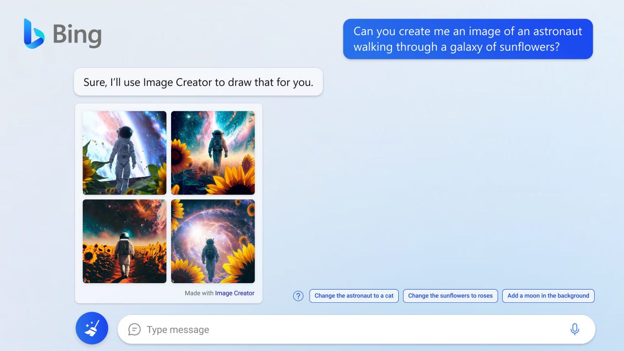 Now you can find Open AI's most advanced photo and text capabilities on Bing Chat.