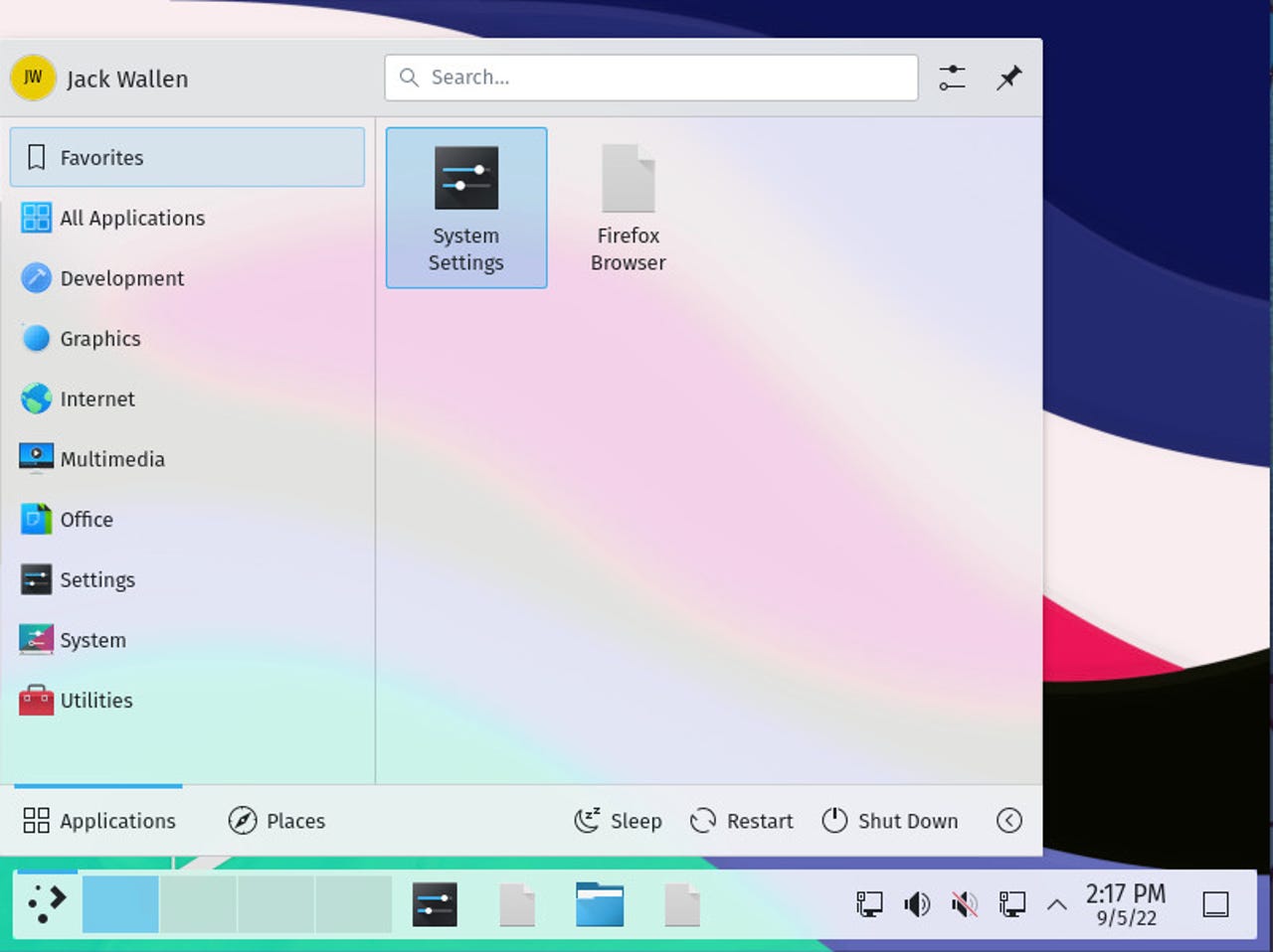 Nitrux's NX Desktop with a single panel added.