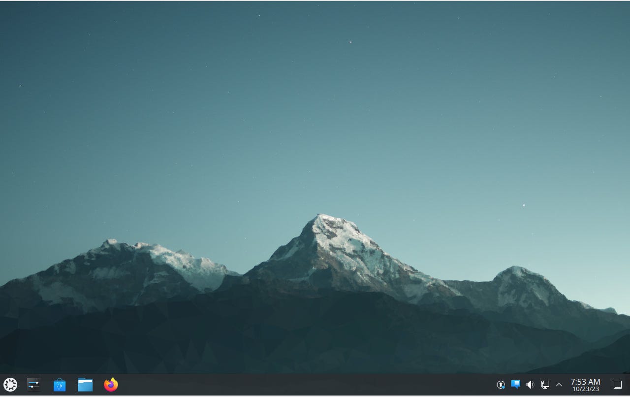 The defaul Kubuntu 23.10 desktop.
