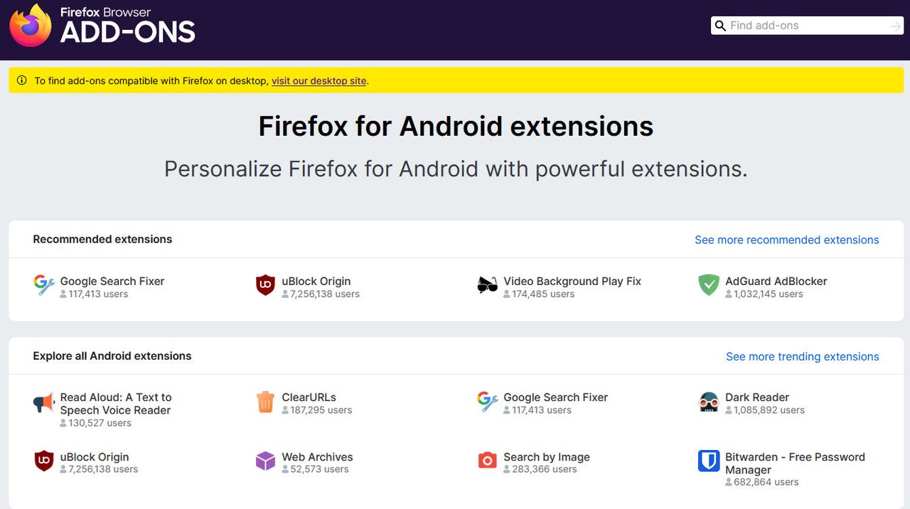 Firefox on Android extensions