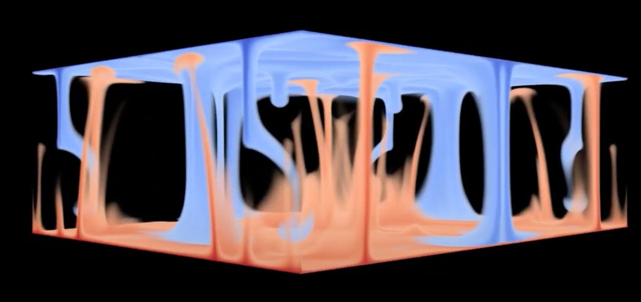 Cerebras simulation with an orange bottom layer and blue top layer connected in places