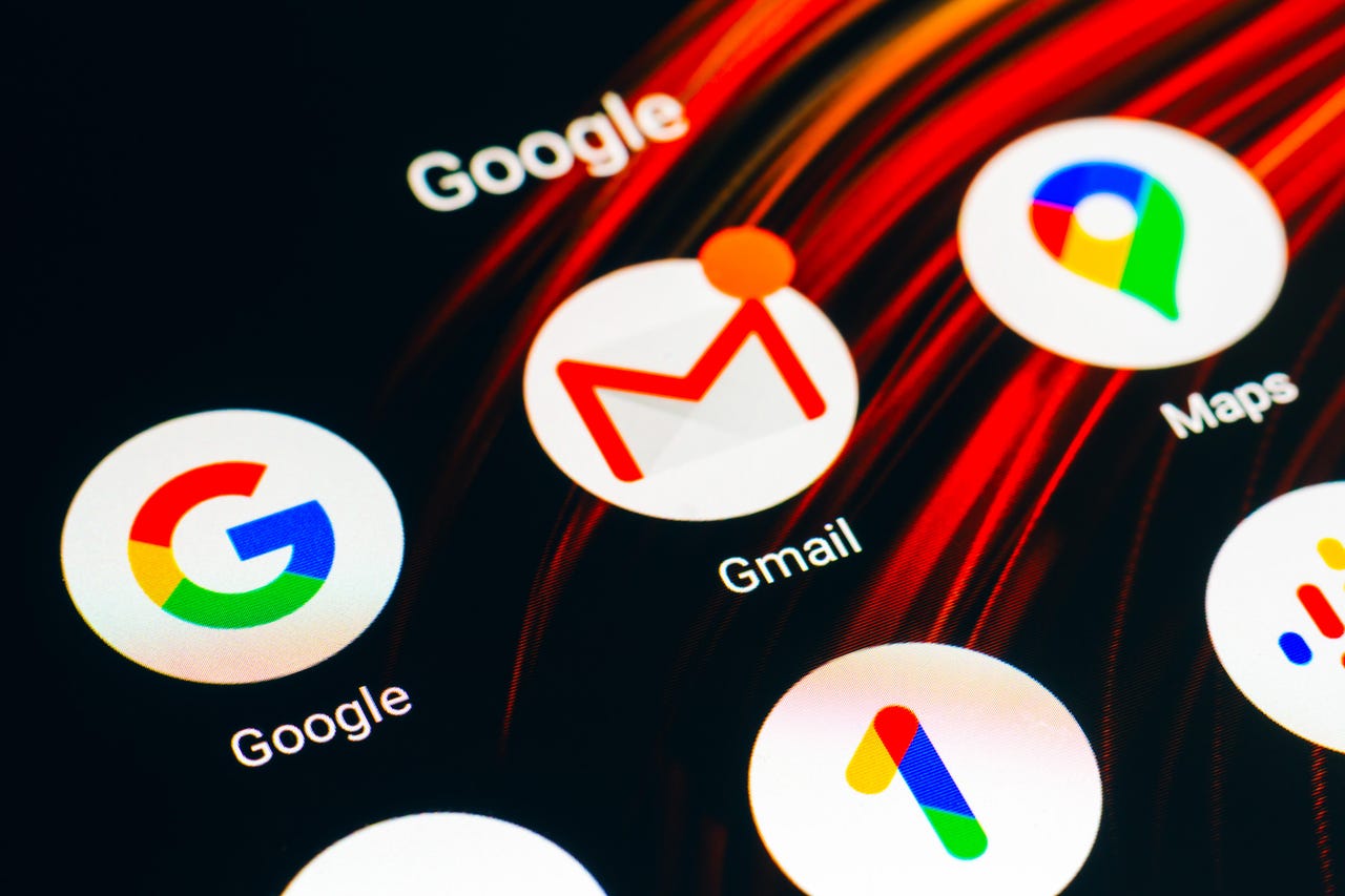 Closeup of Gmail and Google app icons