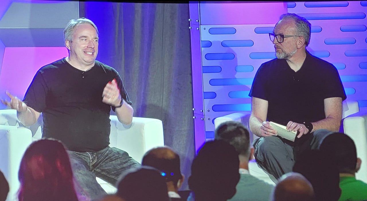 Linus Torvalds and Dirk Hohndel Open Source Summit NA 2022