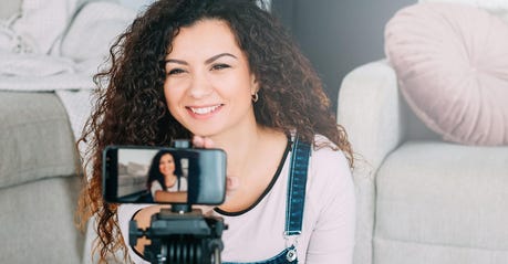 modern technology lady smartphone camera selfie