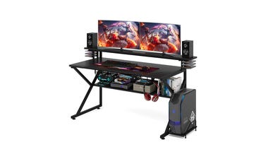 Tribesigns gaming desk, computer desk with monitor stand and shelf