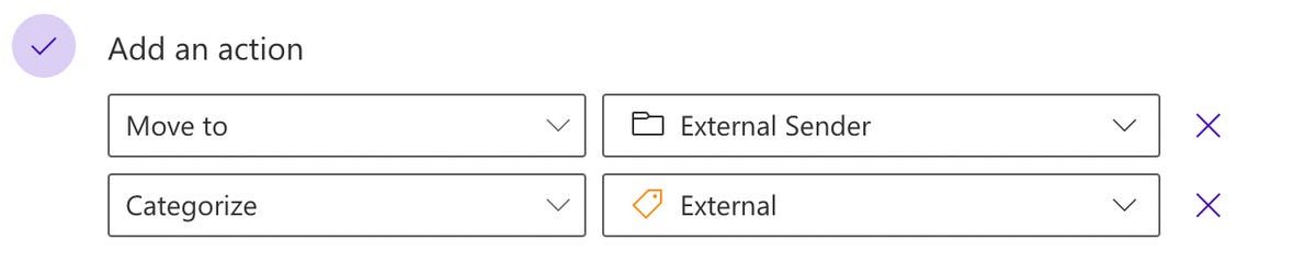 Adding O365 email rule actions