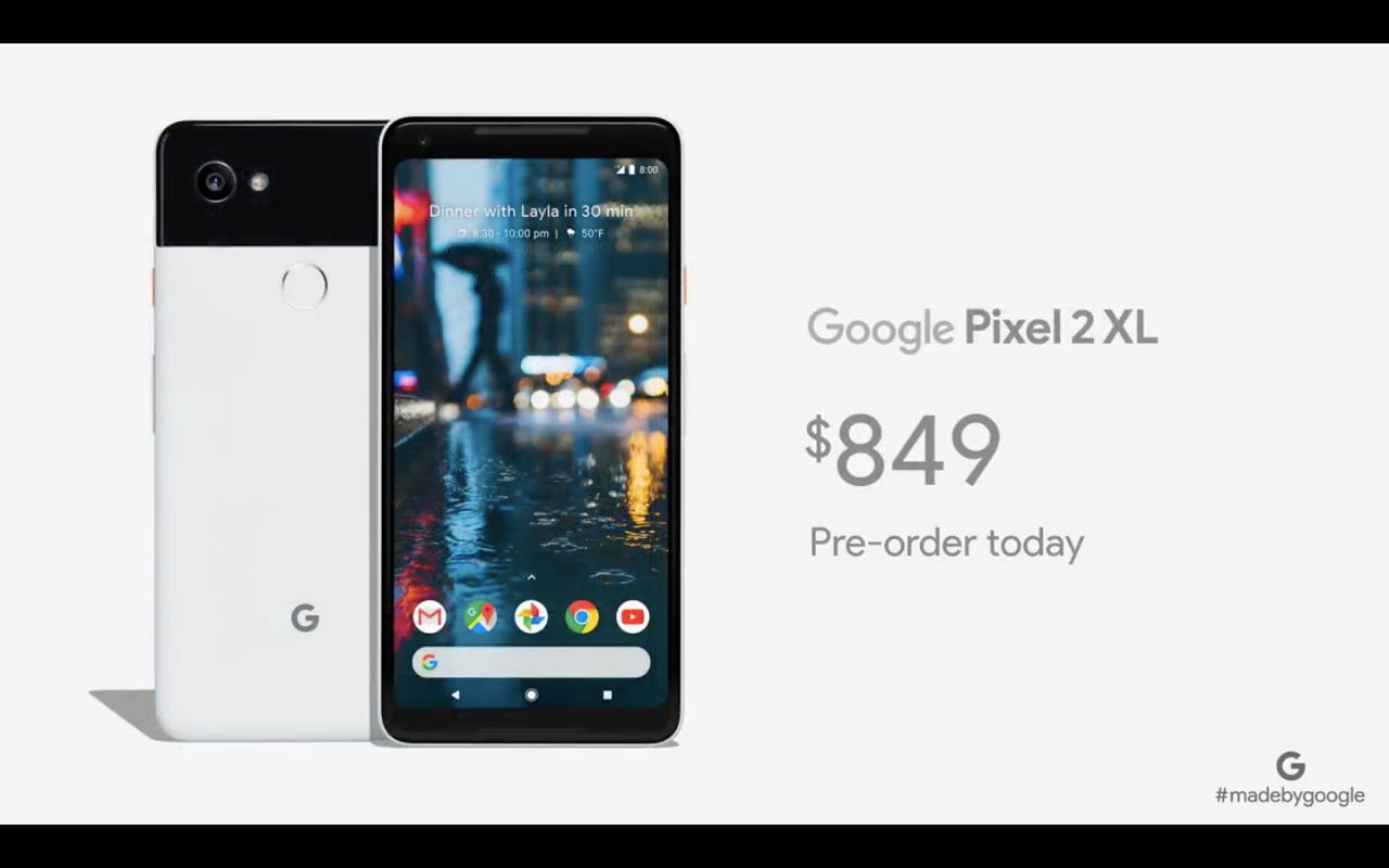 And Here is the Pixel 2 XL in Black and White, Starting at $849