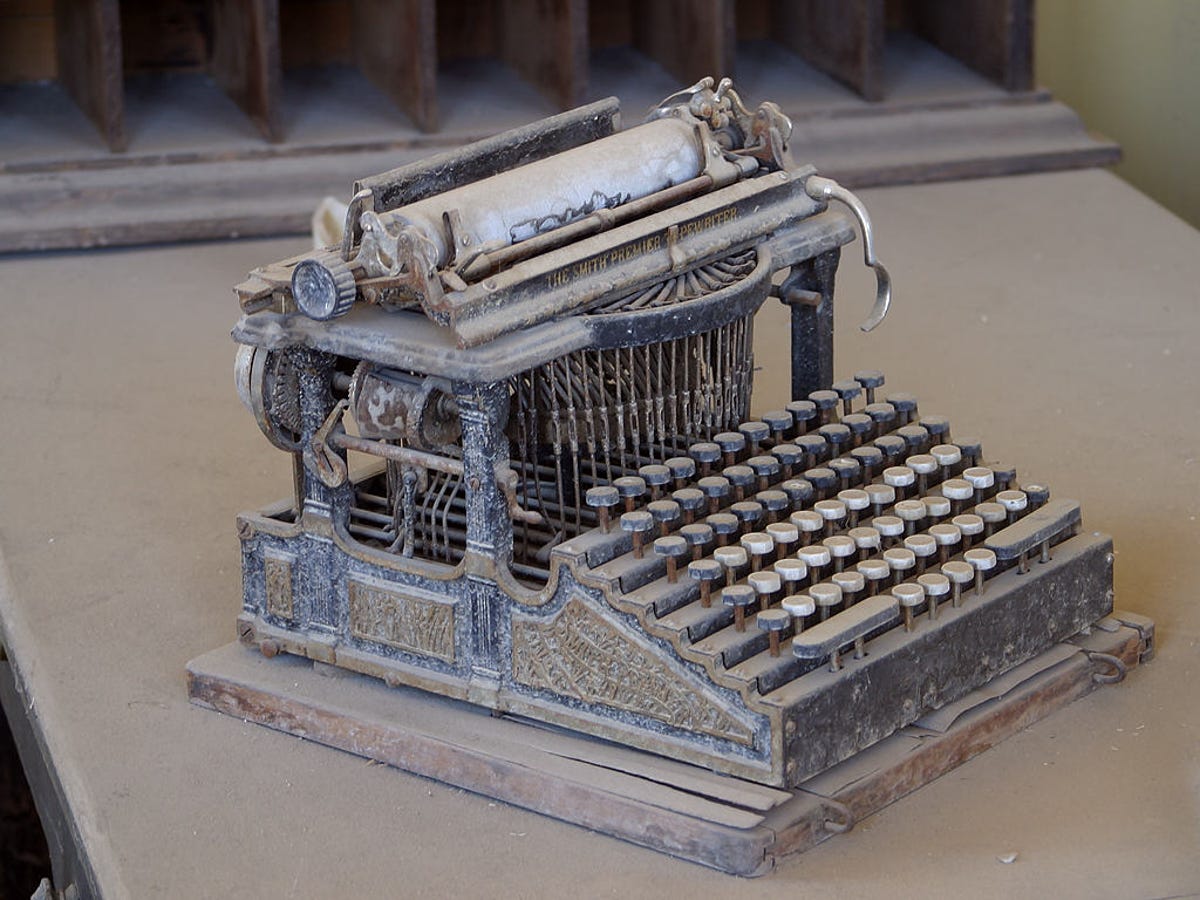 This Smith Premier typewriter, purchased around the end of the 19th century, was found abandoned in the Bodie, California ghost town.