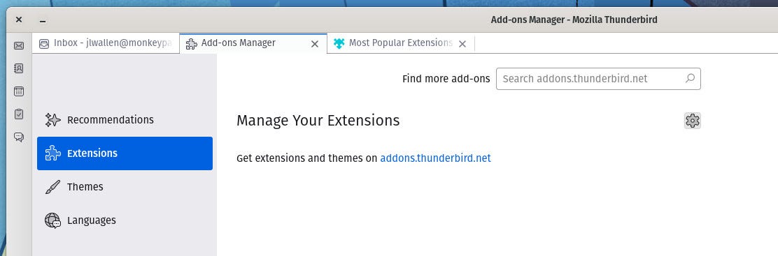 The Thunderbird Add-ons Manager.