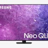A Samsung QN90C TV on a grey background