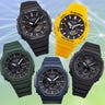 Five Casio G shocks of various colors