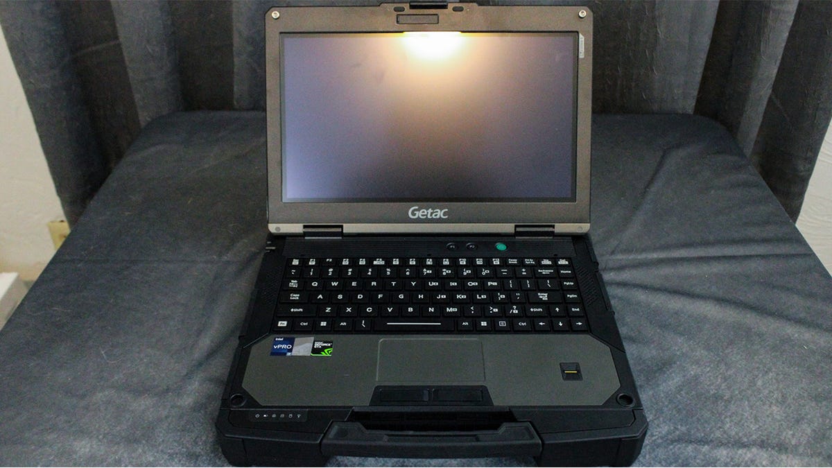 The Getac B360 standing open on a table