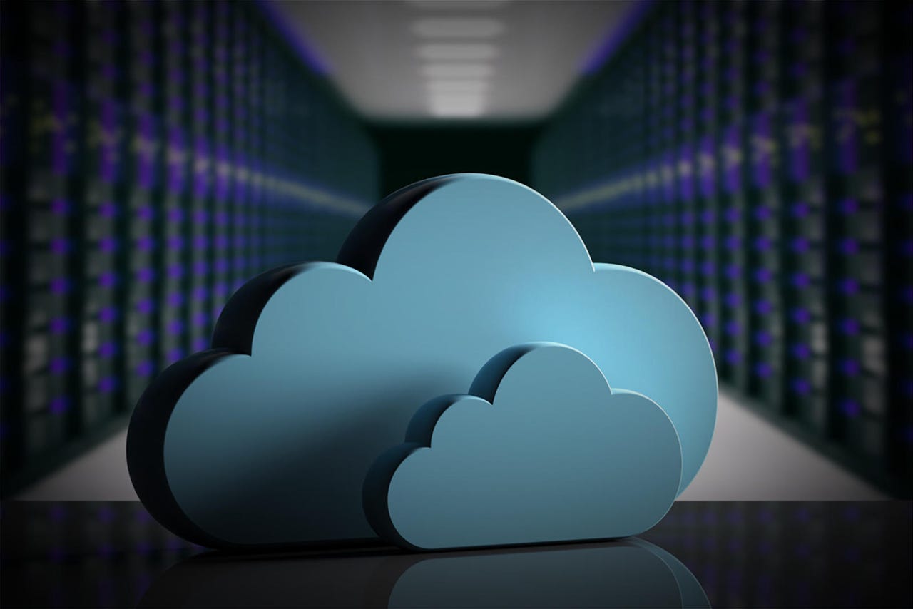 Cloud computing data center. Storage cloud on computer data center background. 3d illustration