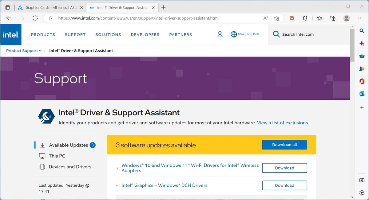 Intel Driver and Support Assistant page