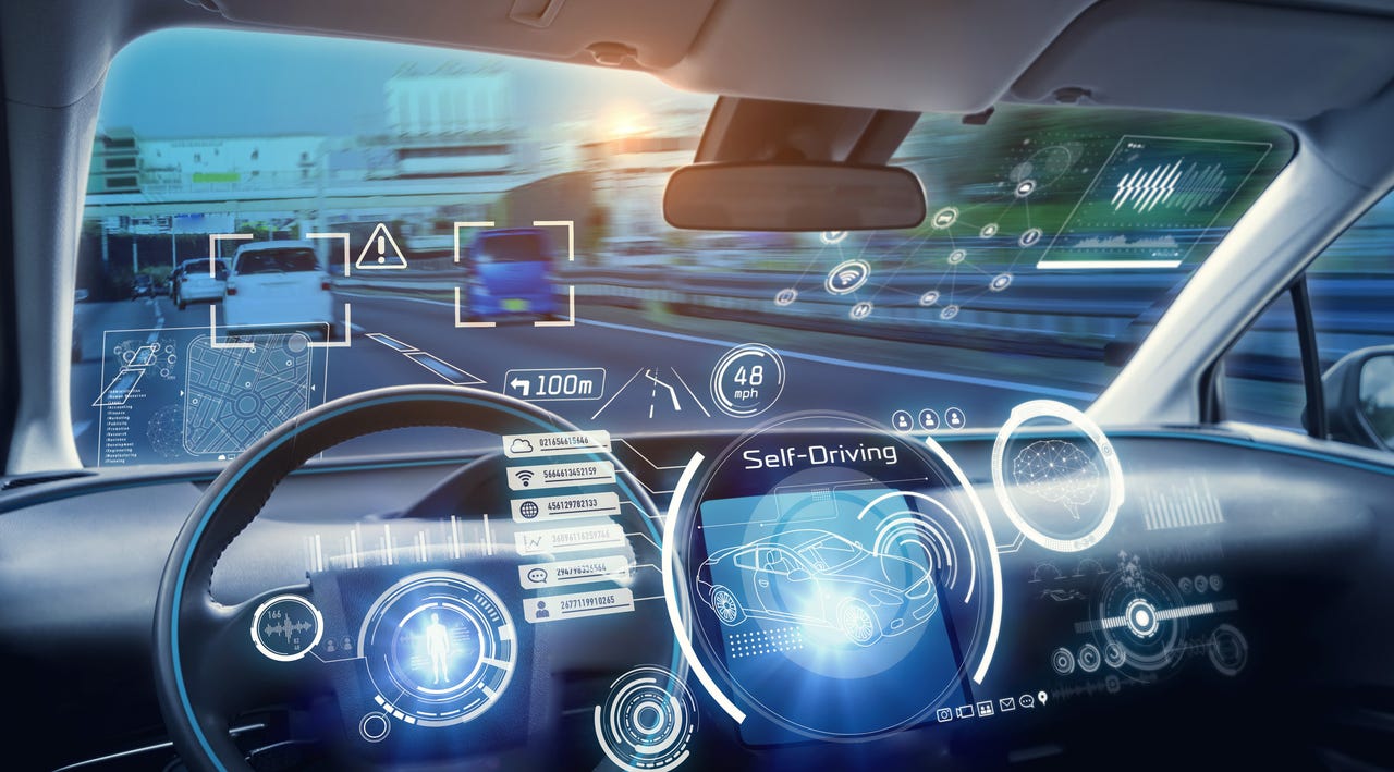 Futuristic autonomous car on the road