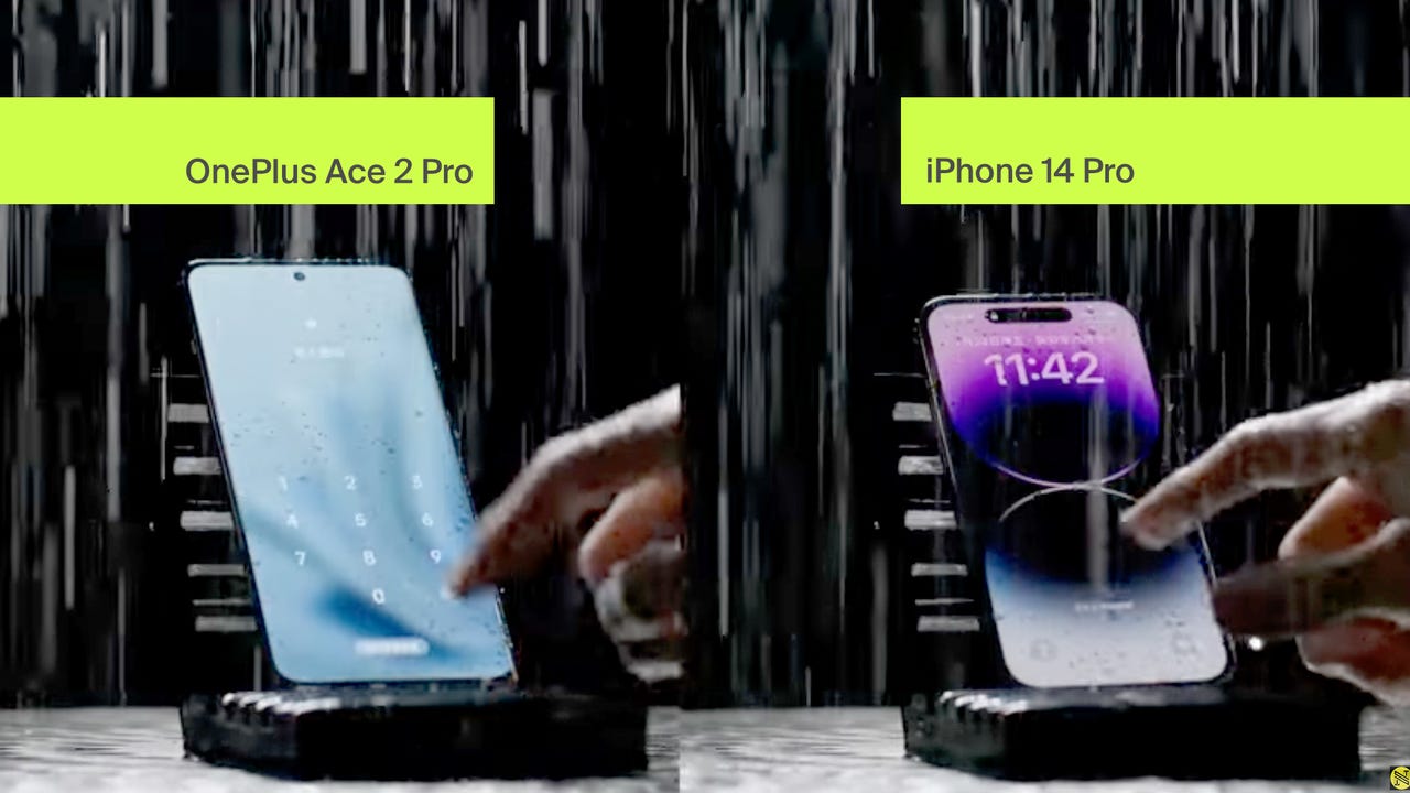 OnePlus Ace 2 Pro vs iPhone 14 Pro in rainwater