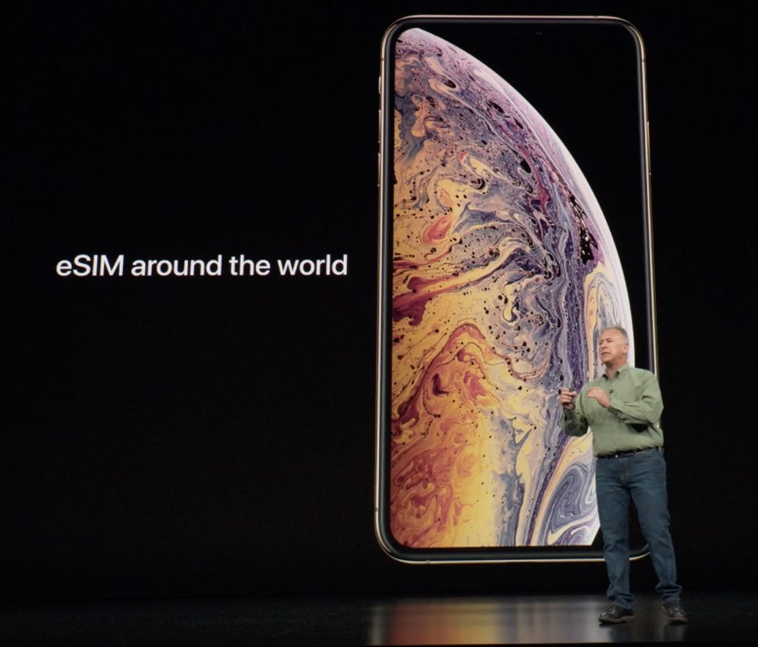 First most of the world, the iPhone XS and iPhone XS Max will feature one physical SIM and one eSIM