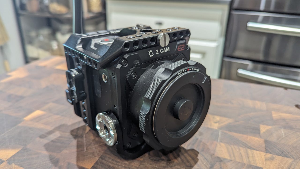 The Z Cam E2-F6 camera body and Smallrig cage.