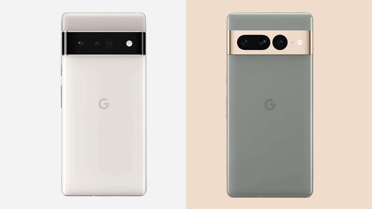 Google Pixel 7 Pro and Pixel 6 Pro next to each other.