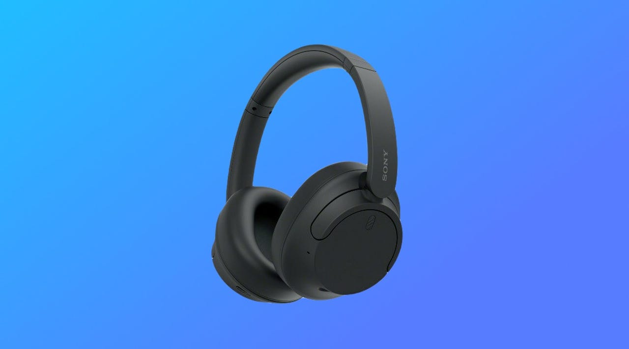 Sony WH-CH720N over-ear headphones against a blue background