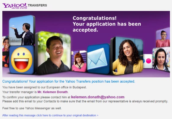 Bayrob's fake Yahoo Transfers website