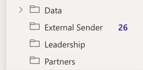 O365 folder list showing "External Sender" folder