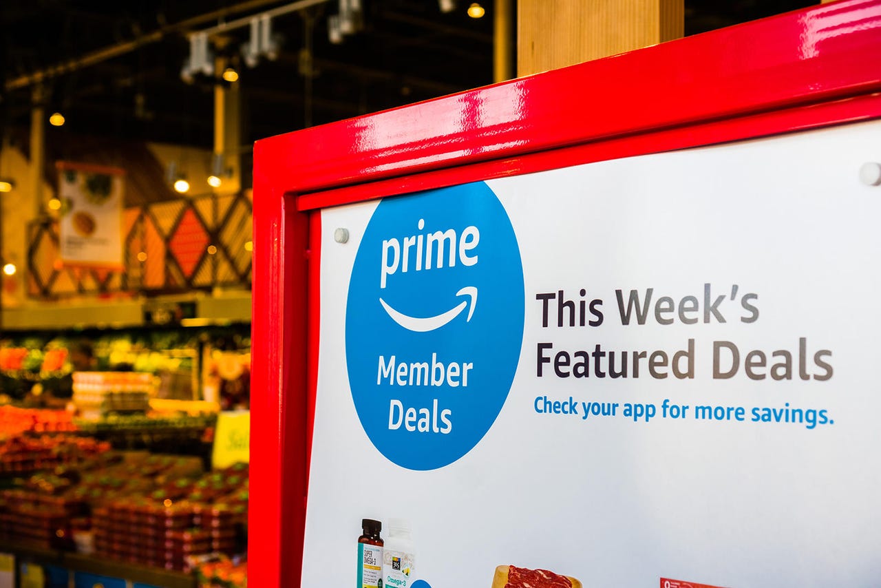Amazon Prime members offer in front of the Whole Foods stores