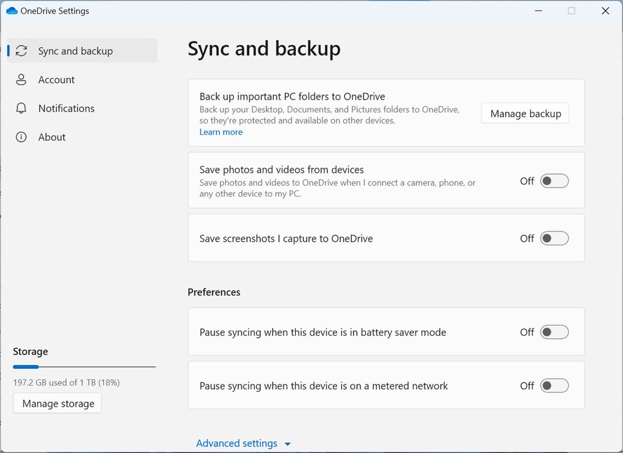 Reviewing your OneDrive settings in the new screen