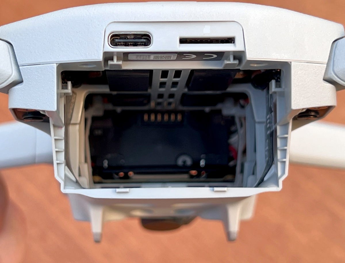 The battery compartment... the Mini 3 Pro is essentially a flying camera wrapped around a battery