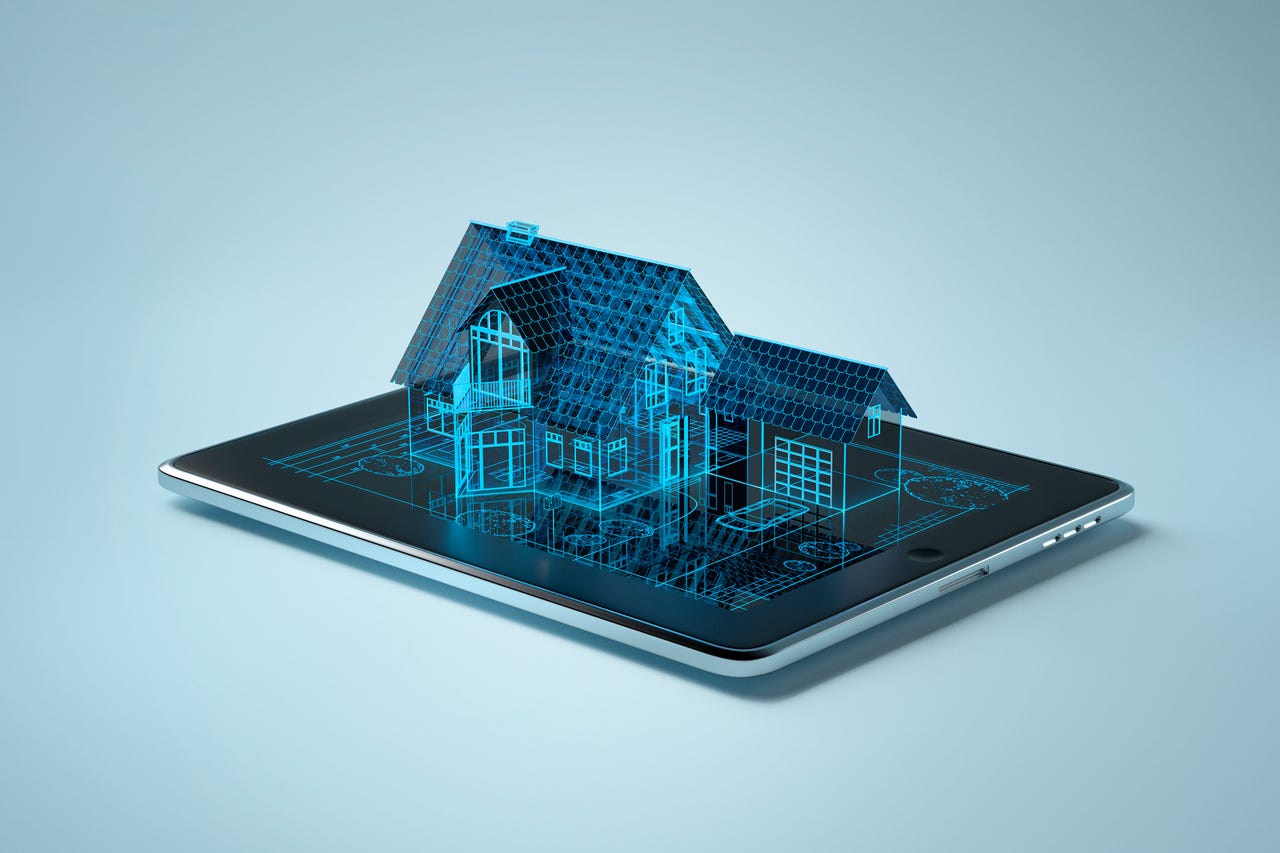 a smart home rendering sitting on  tablet