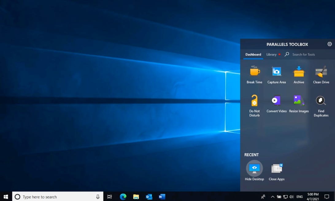 Parallels Toolbox for Windows: Dashboard