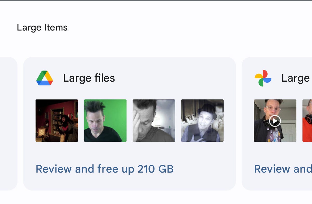 The Large Files section in Google Drive.