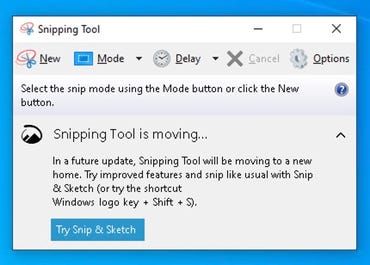 Snipping tool warning message