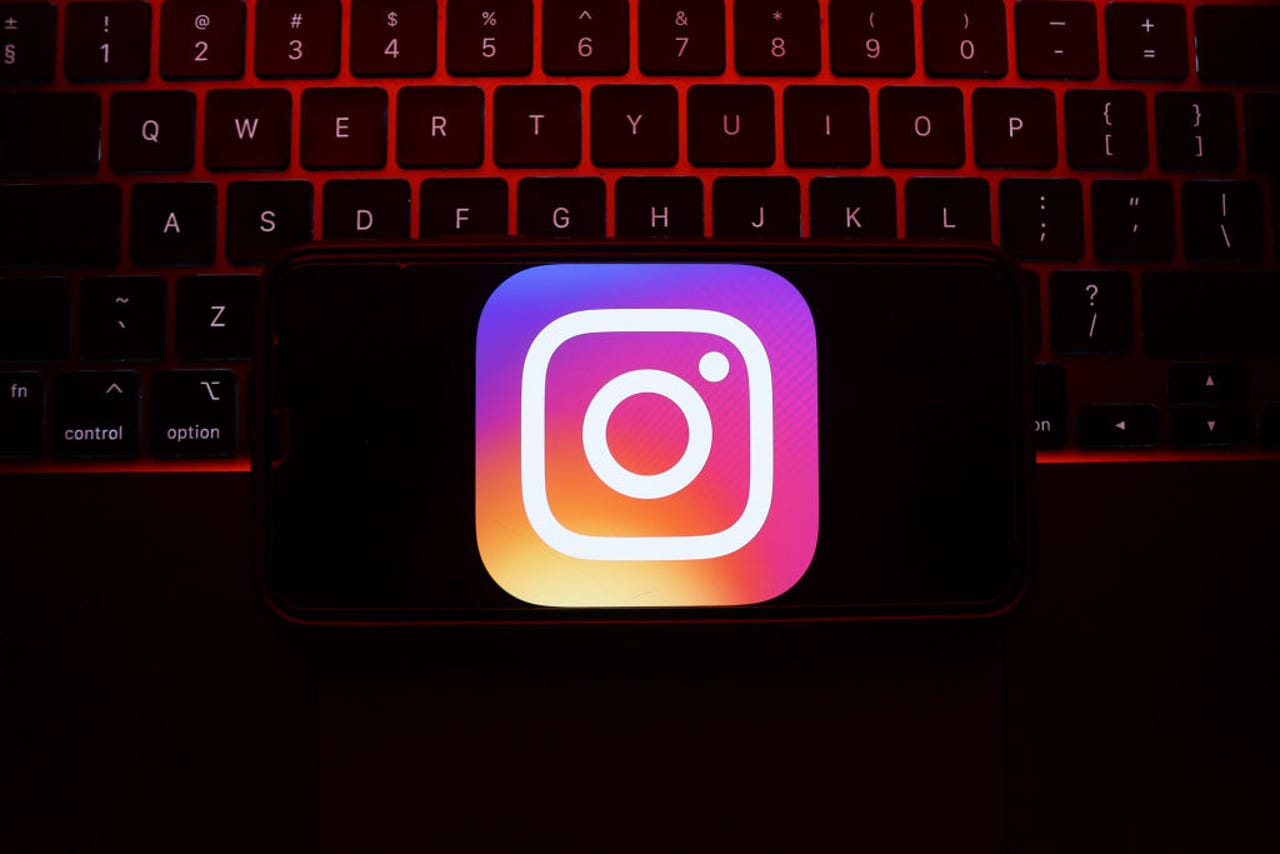 Instagram logo in front of a keyboard