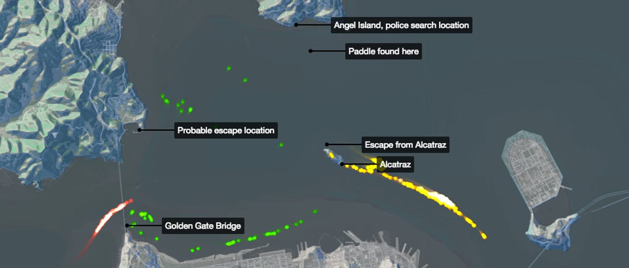 A CartoDB visualization of how prisoners could have escaped Alcatraz.