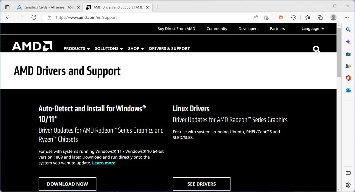 AMD drivers and support page