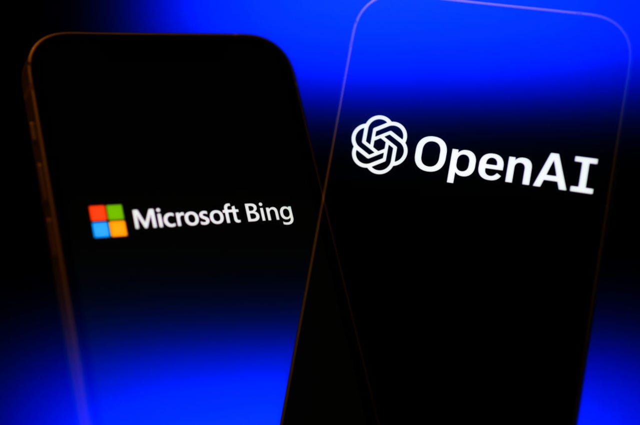 Microsoft Bing logo and OpenAI logo