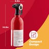 Close-up of a First Alert AUTO5 fire extinguisher on a red and yellow background