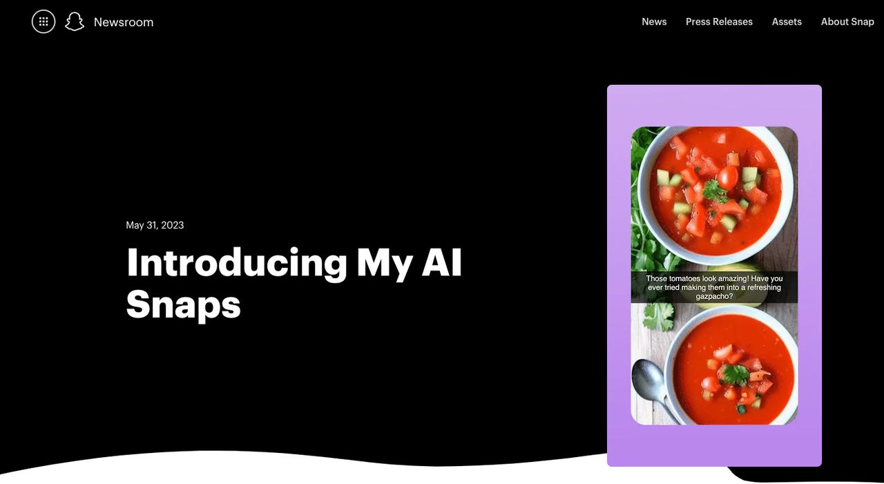 Snapchat My AI Snaps announcement