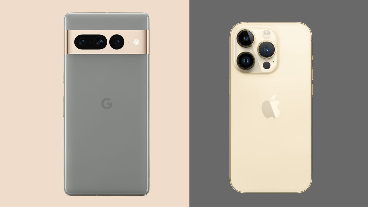 Google Pixel 7 Pro next to the iPhone 14 Pro