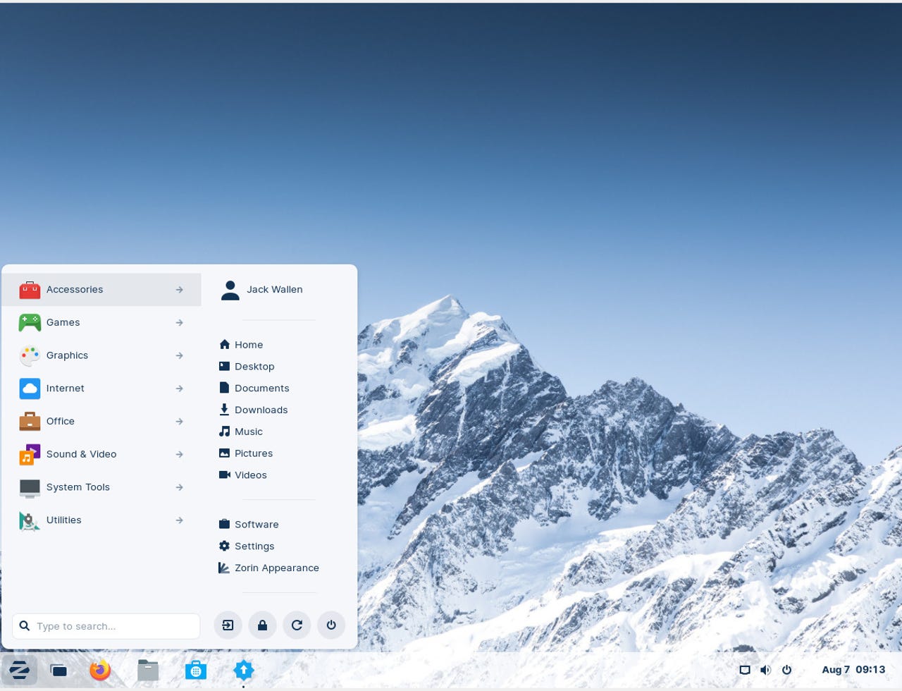 The default Zorin OS desktop.
